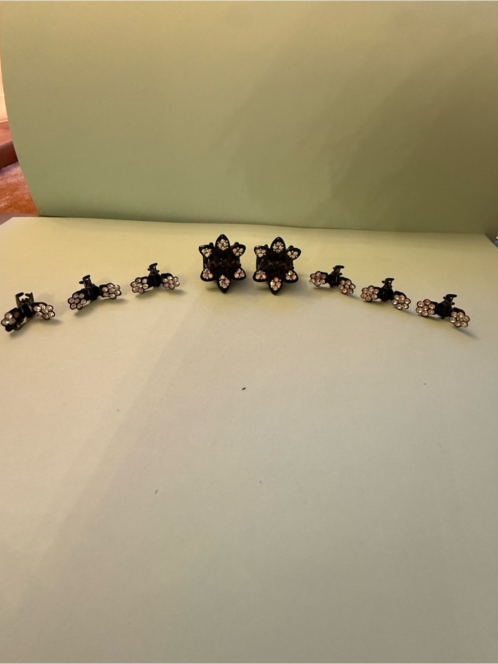 Blue Bird Black Floral Crystal Mini Hair Claws Set